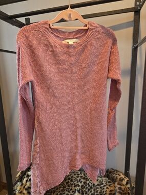 LC Lauren Conrad Rose Pink Crewneck Sweater with Lace Panels